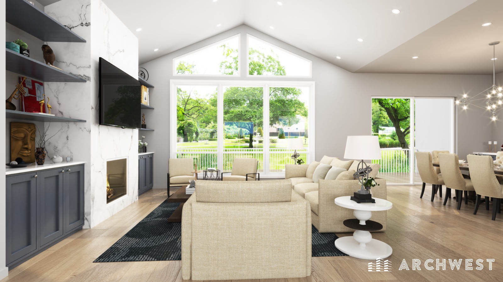 18. 3D Render of a Plush Living Room, Washington